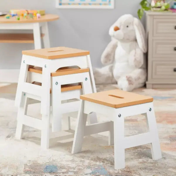 Melissa & Doug Wooden Stools - Set of 4 - White/Natural