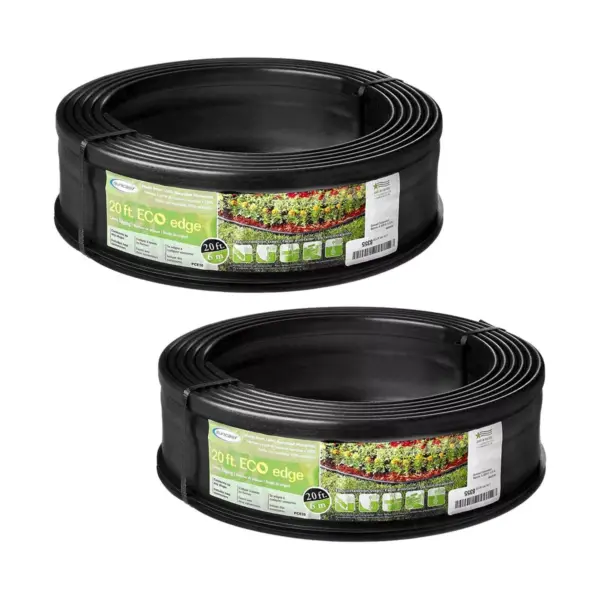 Suncast 5 Eco Edge 20 Foot Plastic Edging Roll w/ 2 Connectors, 5 Inch (2 Pack)