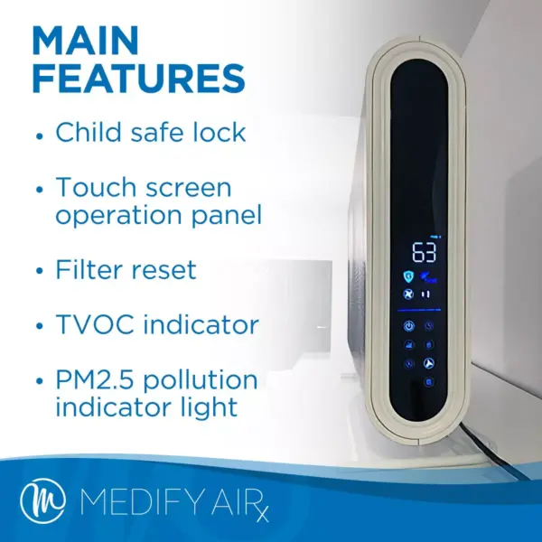 Medify Air MA-35-S1 Medical Grade Wall Mountable Air Cleaner Purifier Machine with H13 True HEPA Filter, and 640 Square Feet Coverage, Silver