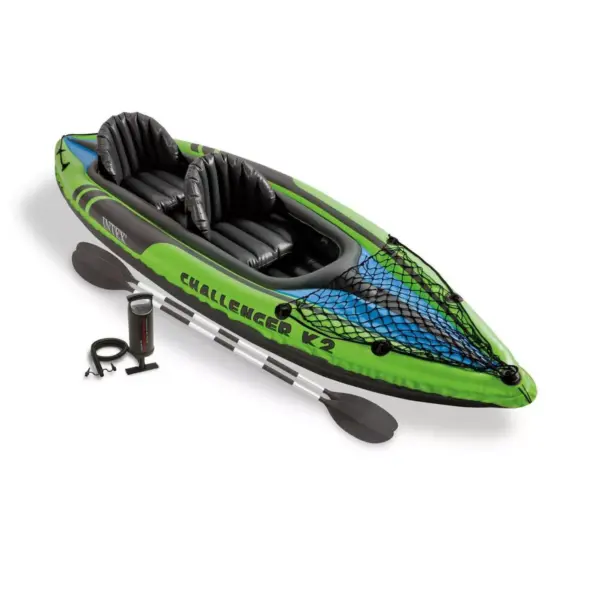 Intex 68306EP Challenger K2 2-Person Inflatable Kayak and Accessory Kit with Aluminum Oars and High Output Air Pump for Lakes, Rivers, and Fishing