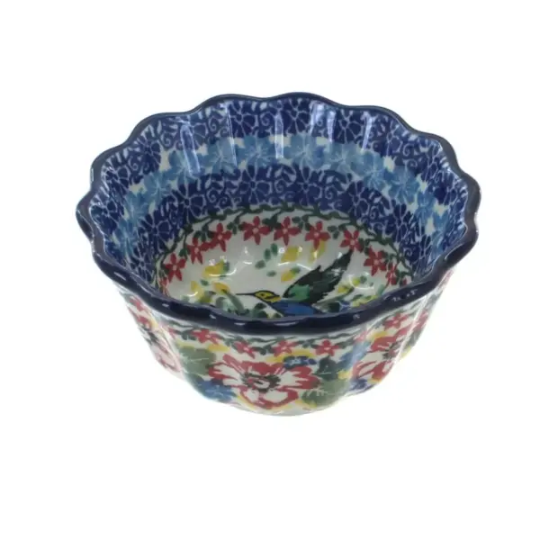 Blue Rose Polish Pottery Hummingbird Small Scallop Ramekin