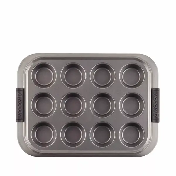 Anolon Advanced Nonstick Bakeware Set includes Nonstick Baking Pan with Lid and Muffin/Cupcake Pan - 3 Piece, Gray