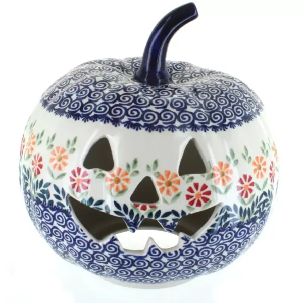 Blue Rose Polish Pottery Garden Bouquet Large Pumpkin Luminary