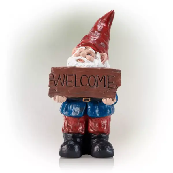 Alpine 22" Welcome Sign Magnesium Oxide Gnome Statue