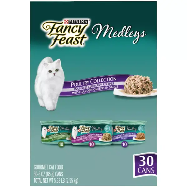 Fancy Feast Medleys Poultry Collection with Garden Greens in Sauce Gourmet Wet Cat Food - 3oz/30ct Variety Pack