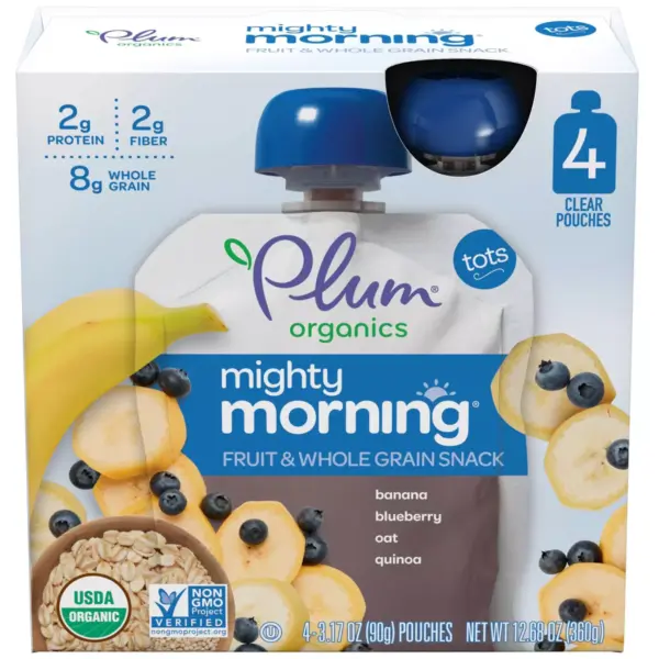 Plum Organics Mighty Morning 4pk Banana Blueberry Oat Quinoa Fruit & Whole Grain Snack Pouches - 12.68oz