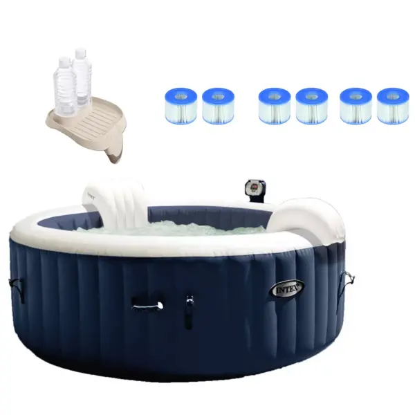 Intex 28405E 4 Person Round Hot Tub & Cup Holder & Filter Cartridges (6 Pack)