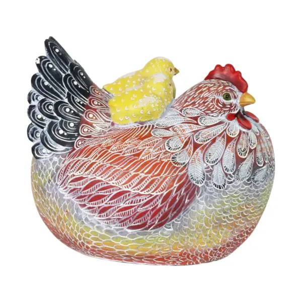 8.27" Resin Hen with Two Chicks Statue- Exhart