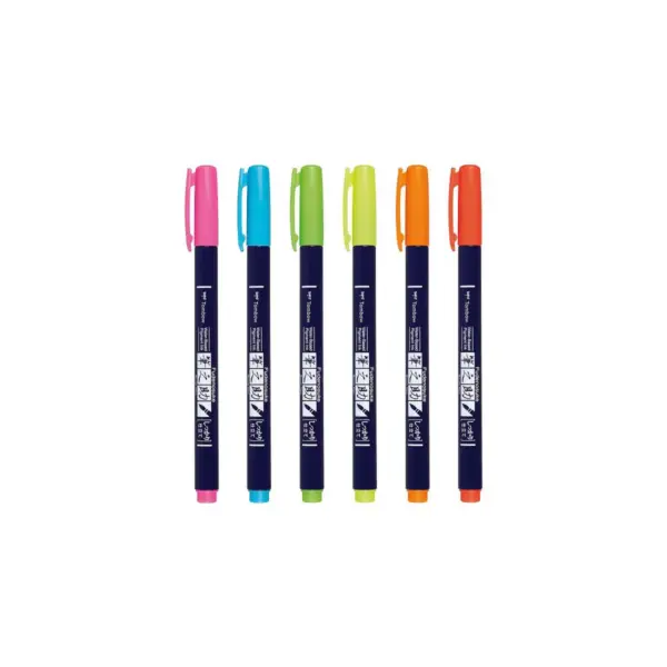 Tombow 6ct Fudenosuke Brush Pens - Neon