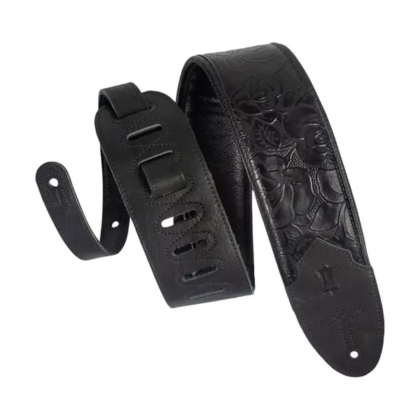 Levy's M4WP 3 inch Wide Embossed Leather Guitar Strap Black