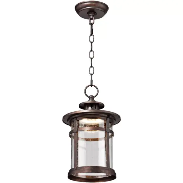 Franklin Iron Works Rustic Outdoor Ceiling Light Hanging Lantern LED Bronze 13 1/2" Clear Seedy Glass for Exterior Porch Patio