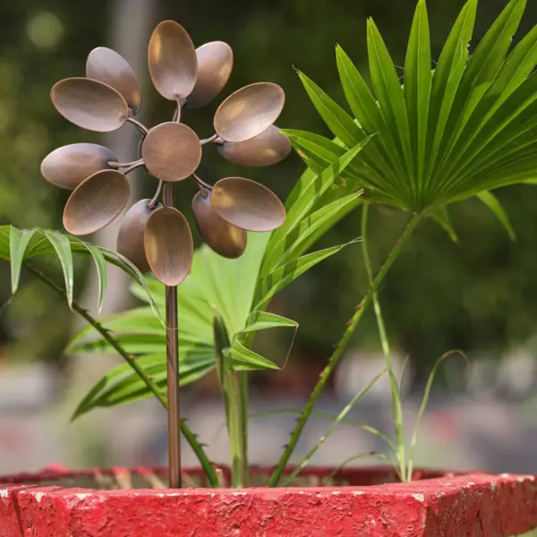 11" Iron Pot Stake With Leaves On Top Copper Brown - Smith & Hawken™