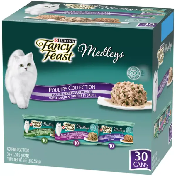 Fancy Feast Medleys Poultry Collection with Garden Greens in Sauce Gourmet Wet Cat Food - 3oz/30ct Variety Pack