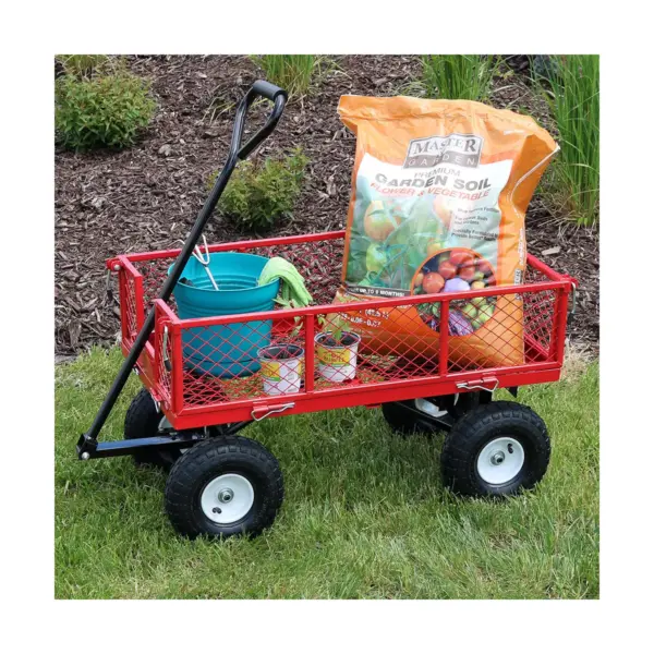 Sunnydaze Outdoor Lawn and Garden Heavy-Duty Durable Steel Mesh Utility Wagon Cart with Removable Sides - Red