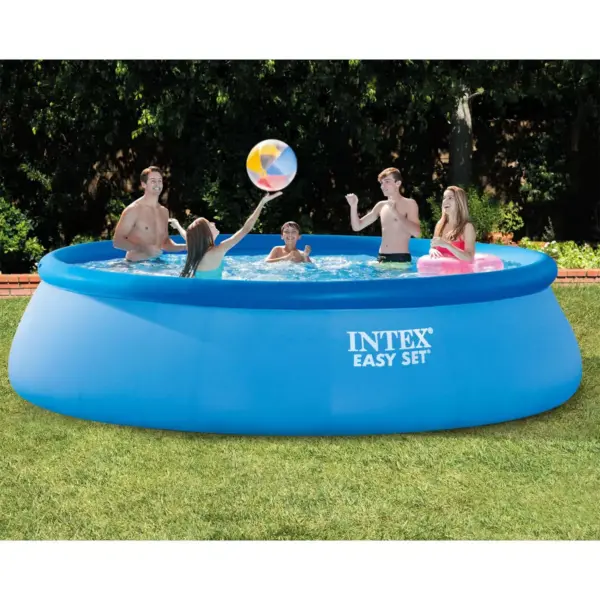 Intex 26165EH 15ft x 42in Above Ground Inflatable Swimming Pool Bundle with Pump, Ladder, Cover, and 50 Pound Bucket of Chlorine Tablets