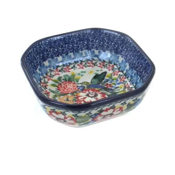 Blue Rose Polish Pottery Hummingbird Small Square Dish