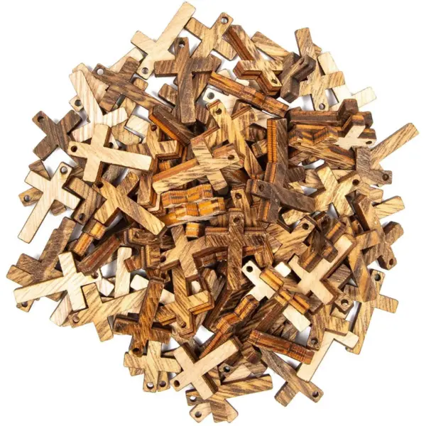 Bright Creations 100-Pack Small Wood Cross Pendants Charms for Arts and Crafts Church Home Decor Easter Crafts, 1 in