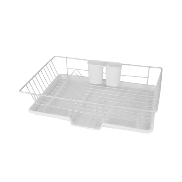 Home Basics 3 Piece Vinyl Coated Steel Dish Drainer, White