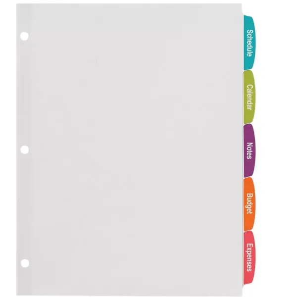 Avery Easy Peel White Label Tab Dividers 5-Tab 6/PK White 14432