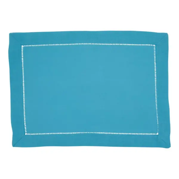 4pk Polyester Hemstitched Border Placemats Blue - Saro Lifestyle