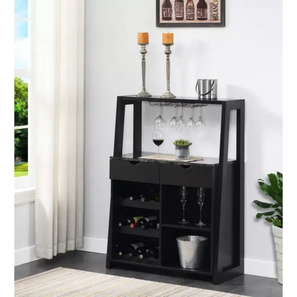 Uptown Wine Bar with Cabinet Faux Black Marble/Espresso - Breighton Home