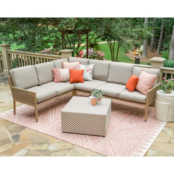 Riviera 5pc Wicker Patio Sectional Set - Tan - Leisure Made