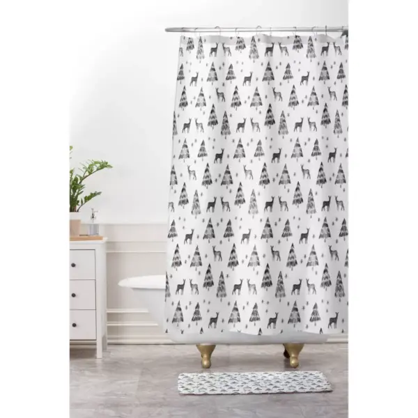 Winter Deer in Black Shower Curtain Black/White - Deny Designs