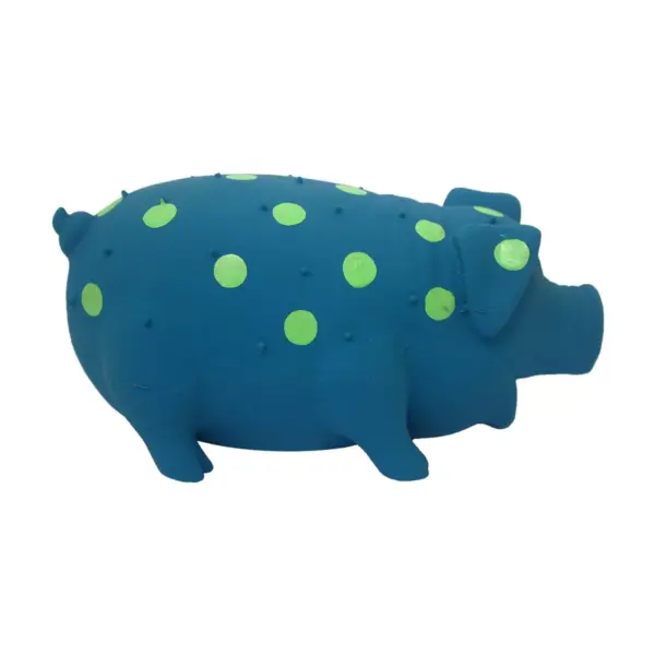 Multipet Latex Polka Dot Pig Dog Toy - Blue - 9"