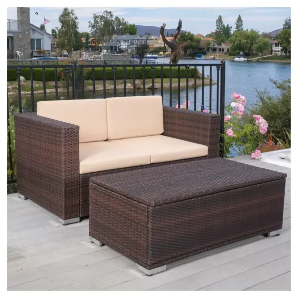 Murano 2pc Aluminum Patio Chat Set with Cushions - Brown - Christopher Knight Home