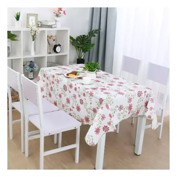 41"x60" Rectangle Vinyl Water Oil Resistant Printed Tablecloths Red Nine-petals Flower - PiccoCasa