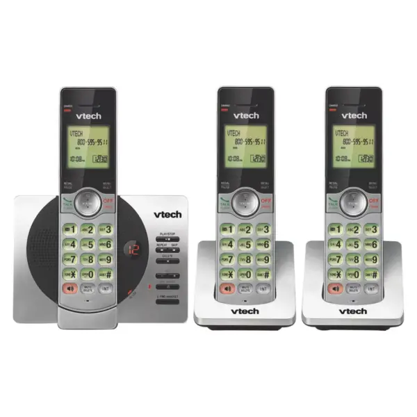 VTech CS6929-3 DECT 6.0 Expandable Cordless Phone with Answering Machine, 3 Handsets - Black/Silver