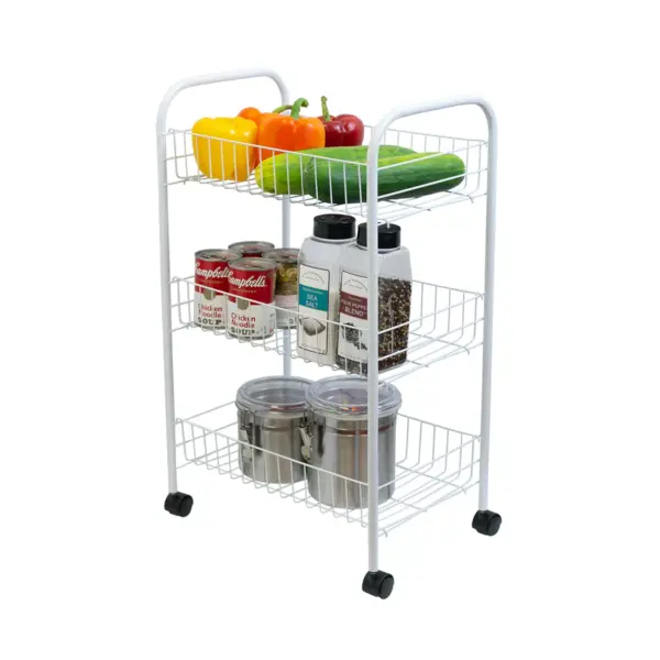 Home Basics Multi-Purpose Rolling Metal Kitchen Trolley, White