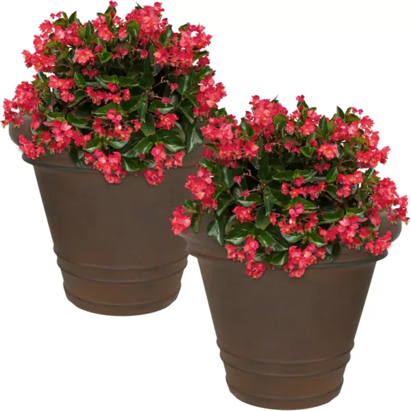 Sunnydaze Indoor/Outdoor Patio, Garden, or Porch Weather-Resistant Double-Walled Crozier Flower Pot Planter - 16" - Rust Finish - 2pk