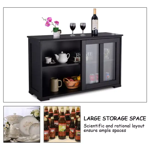 Costway Storage Cabinet Sideboard Buffet Cupboard Glass Sliding Door Pantry Kitchen