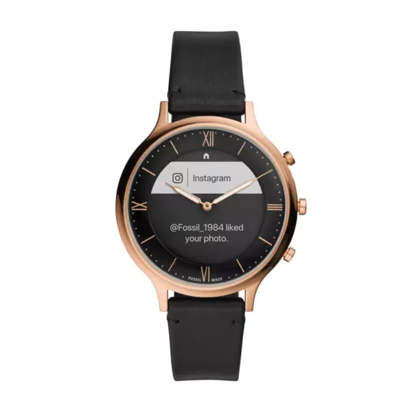 Fossil Hybrid Smartwatch HR Charter 42mm - Rose Gold-Tone with Black Leather