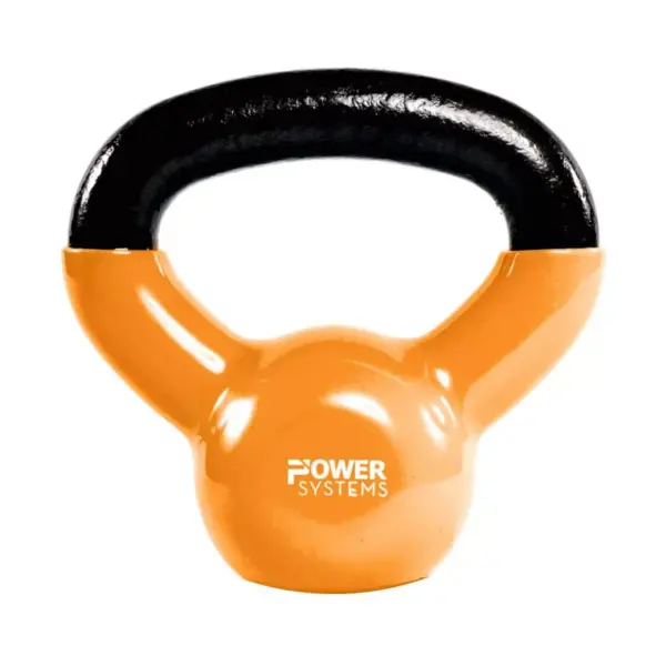 Power Systems Premium Vinyl Covered Cast Iron Kettlebell Prime Home Gym Exercise Weight Training Accessory, 25 Pounds, Orange