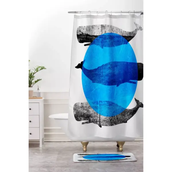 Whales Shower Curtain Modern Blue - Deny Designs