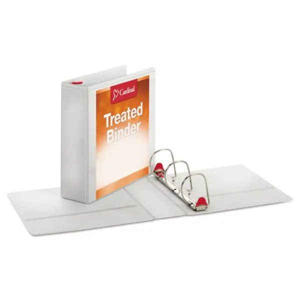 Cardinal Treated Binder ClearVue Locking Slant-D Ring Binder, 3" Cap, 11 x 8 1/2, White