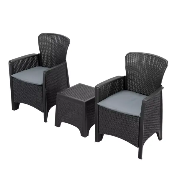 3pc Plastic Patio Conversation Set with Gray Cushions - Accent Furniture