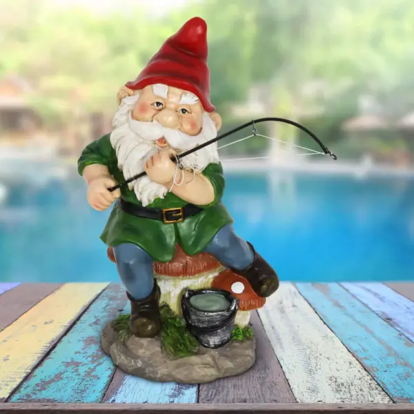 11.14" Resin Fishing Frodo Gnome Red/Green/Blue - Exhart