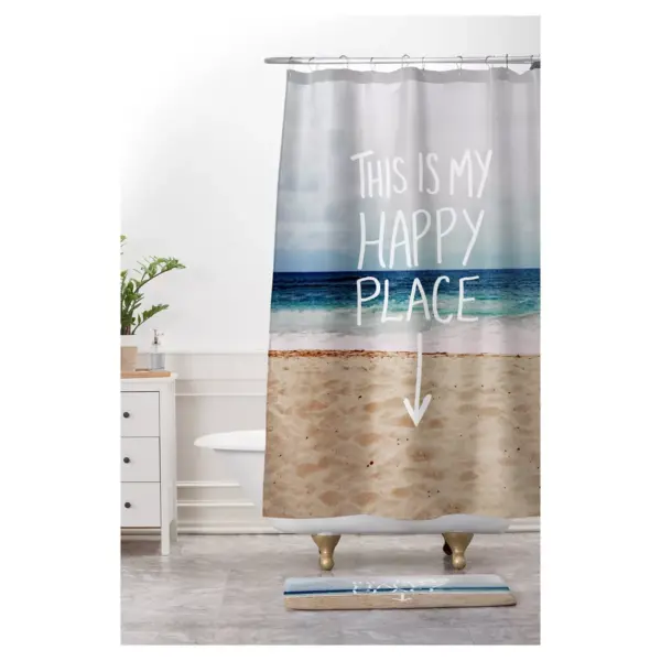 Leah Flores Happy PlacexBeach Cushion Bath Mat Blue - Deny Designs