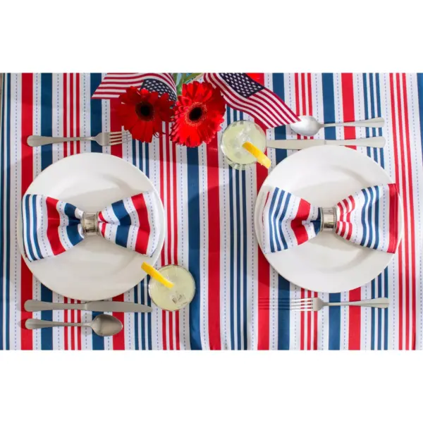 84"x60" Patriotic Stripe Outdoor Tablecloth Red/Blue - Design Imports