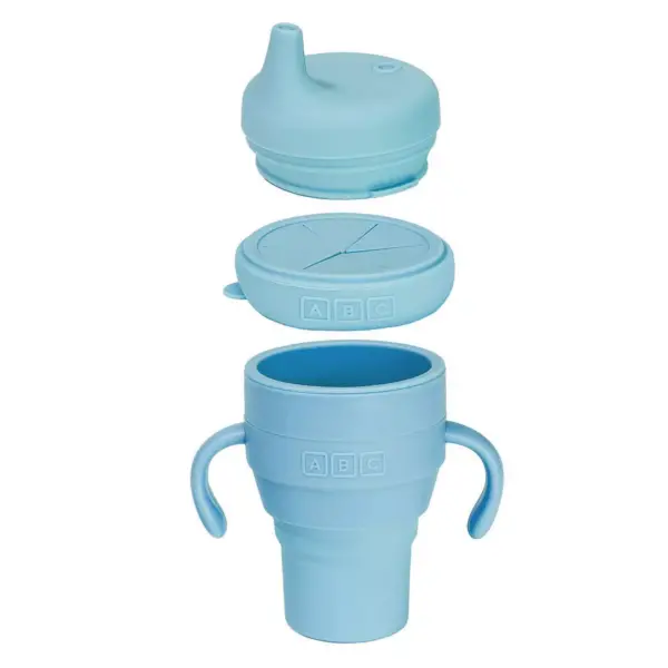 Austin Baby Collection Silicone Collapsible Cup Sippy & Snackie Lid Set- Sky Blue