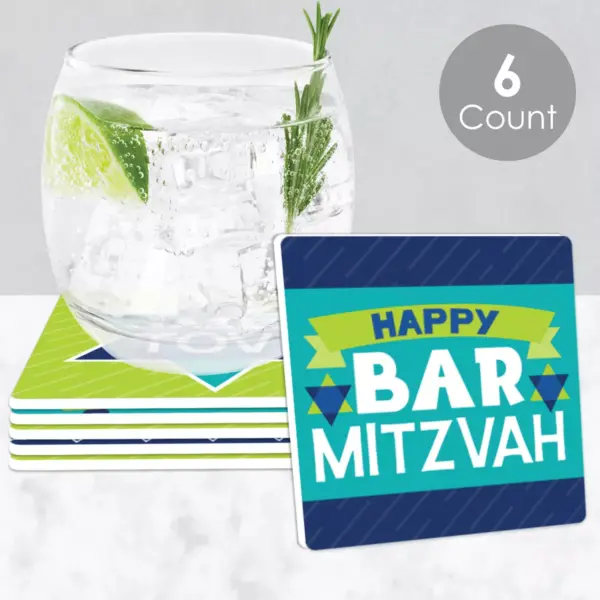 Big Dot of Happiness Blue Bar Mitzvah - Funny Boy Party Decorations - Drink Coasters - Set of 6