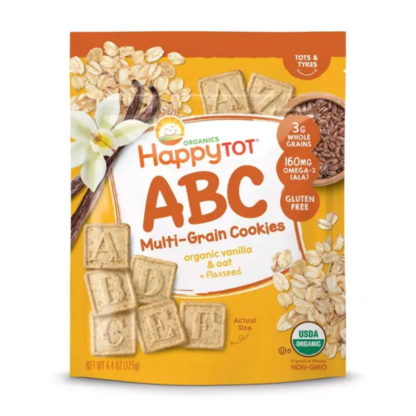 HappyTot ABC Organic Vanilla & Oat with Flaxseed Multi-Grain Cookies Baby Snacks - 4.4oz