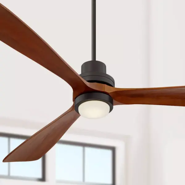 66" Casa Vieja Modern Ceiling Fan with Light LED Remote Control Delta-wing Oil Rubbed Bronze Wood Opal Glass for Living Room Kitchen Bedroom