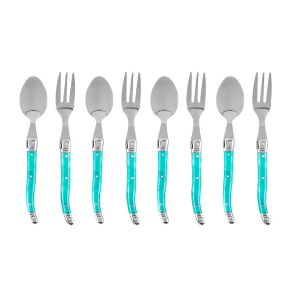 French Home Laguoile 8pc Stainless Steel Dessert Spoon and Fork Silverware Set