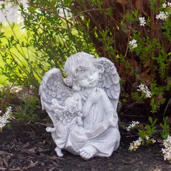 Northlight 8.25" Gray Sitting Cherub Angels with Book Outdoor Patio Garden Statue