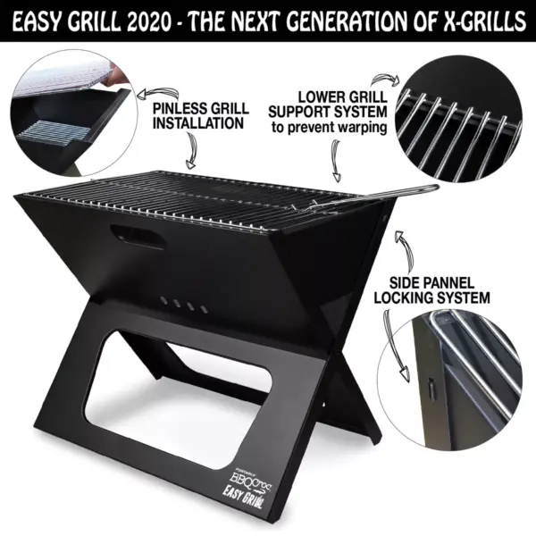 BBQCroc Tools Compacting Portable 19 Inch Steel Barbecue Cooking Grill with Travel Bag for Outdoor Barbecues, Camping Trips, and Tailgates