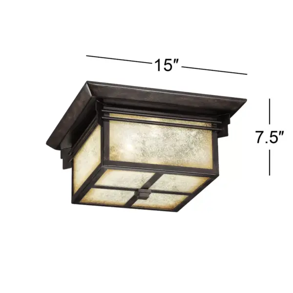 Franklin Iron Works Mission Outdoor Ceiling Light Fixture Walnut Bronze 15" Frosted Cream Glass Damp Rated for Exterior House